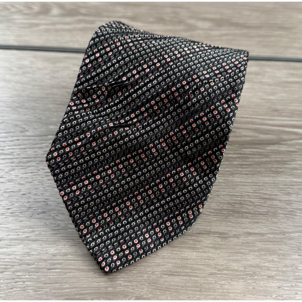 Brioni Mens Necktie Silk Hand Made Geometric Medallion Black OS